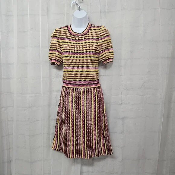Free People Dress Knit Purple Stripes Twee Retro Mod Bodycon S - Picture 1 of 9